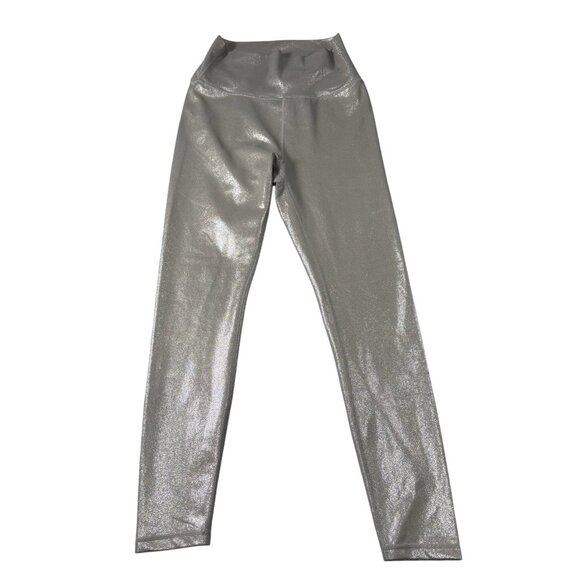 All Fenix Shimmering Metallic Silver High-Waist Leggings M Slim Fit Comfortable - Picture 1 of 5